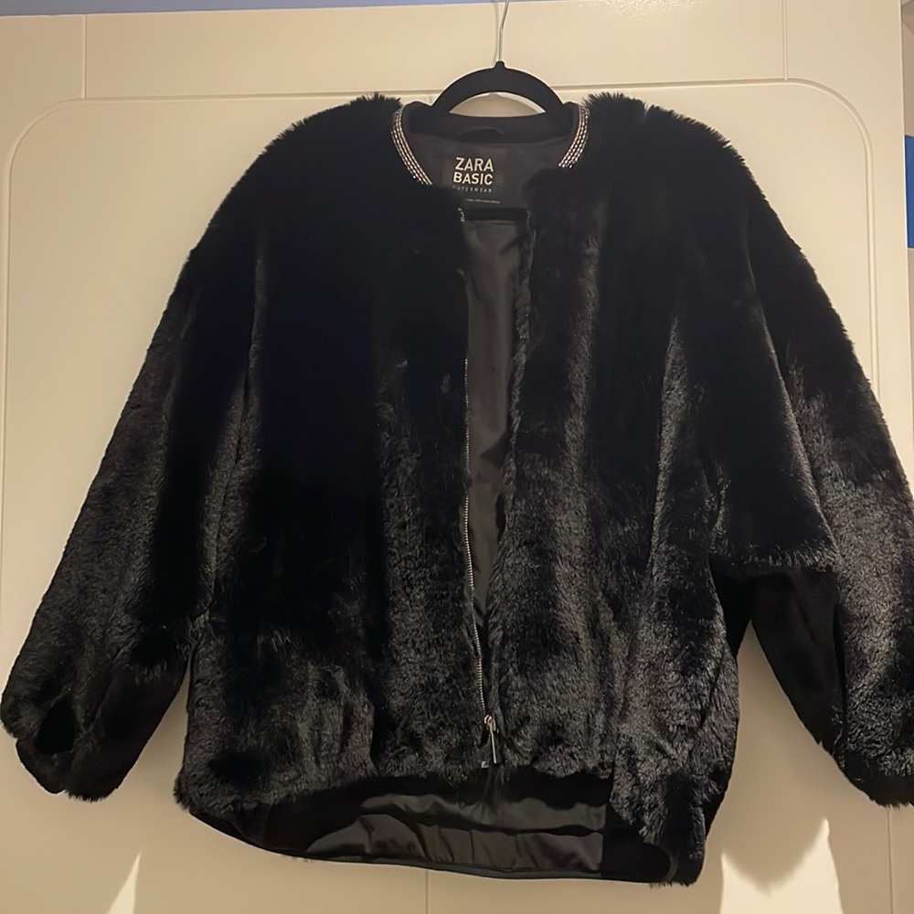 Zara Basic Faux Fur Bomber Size M